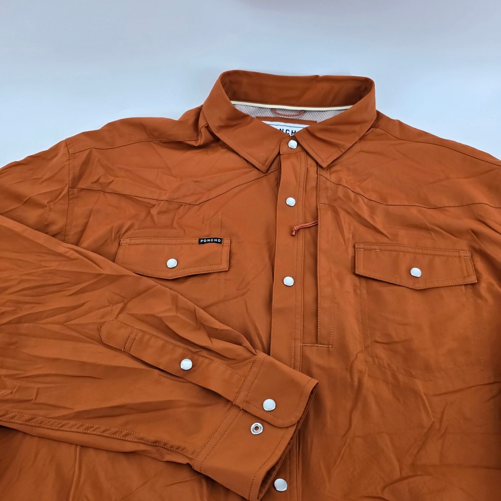 Poncho Western Outdoor Shirt Pearl Snap Mens Regular Fit Vented Orange XL NWOT